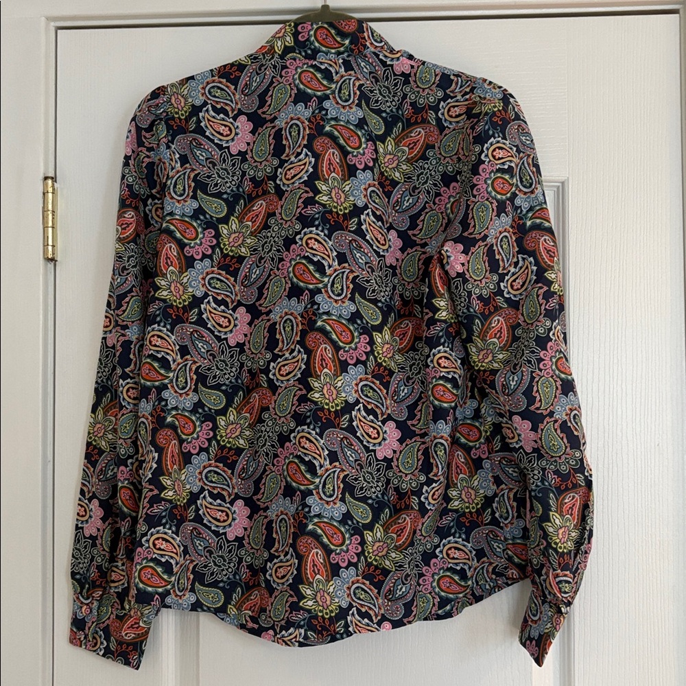 Boden blouse NWT 6 silk tie neck blouse top shirt Navy Multi Paisley 100% silk - Picture 7 of 9